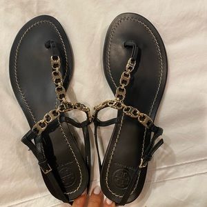 Tory Burch back and metal leather sandals